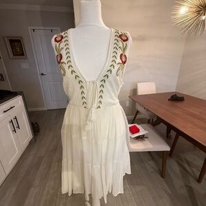 bohemian / country Embroidered White deep plunge Dress.